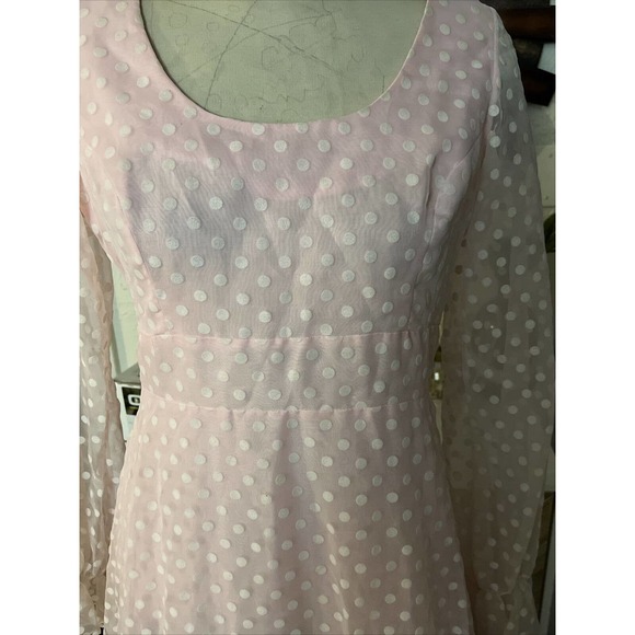 vintage jack Bryan sheer polka dot pink Prairie Maxi Dress Medium - Picture 4 of 9